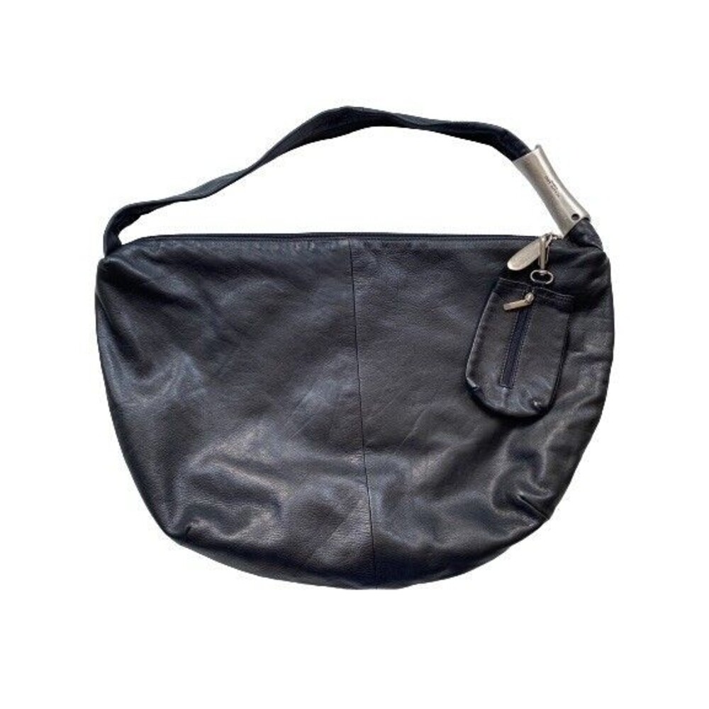 VTG RENATO ANGI Venezia Italian Black Leather Shoulder Bag Handbag Phone Pocket